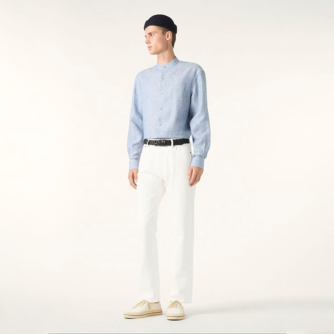 loro piana elia ss26 stand collar linen long sleeve shirt